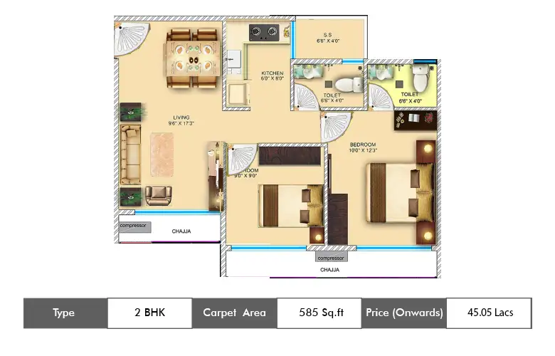 2 BHK Floor Plan
