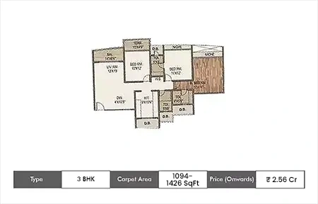 Paradise Sai World Empire 3 BHK Floor Plan