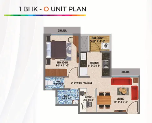 1 BHK + Study/Office