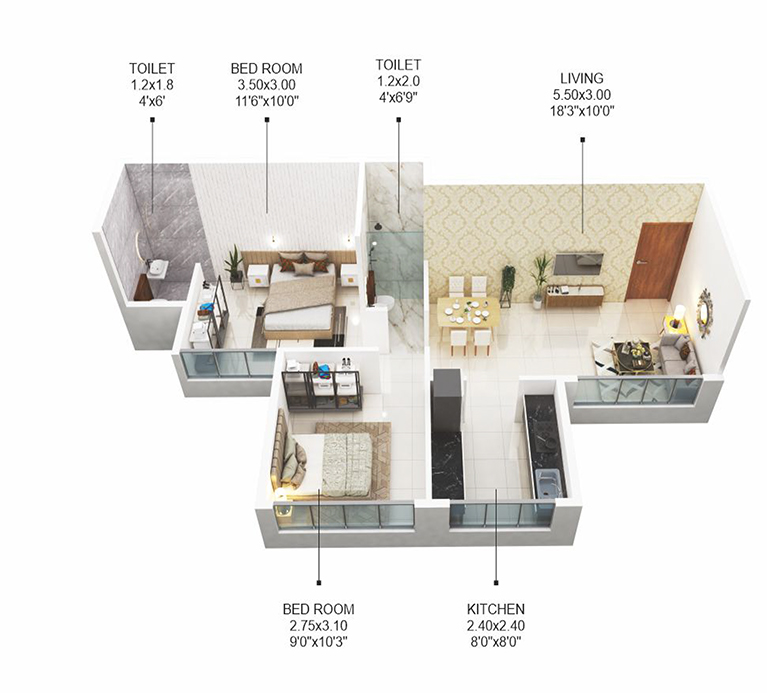 CCC Marina Heights 2 BHK Plan