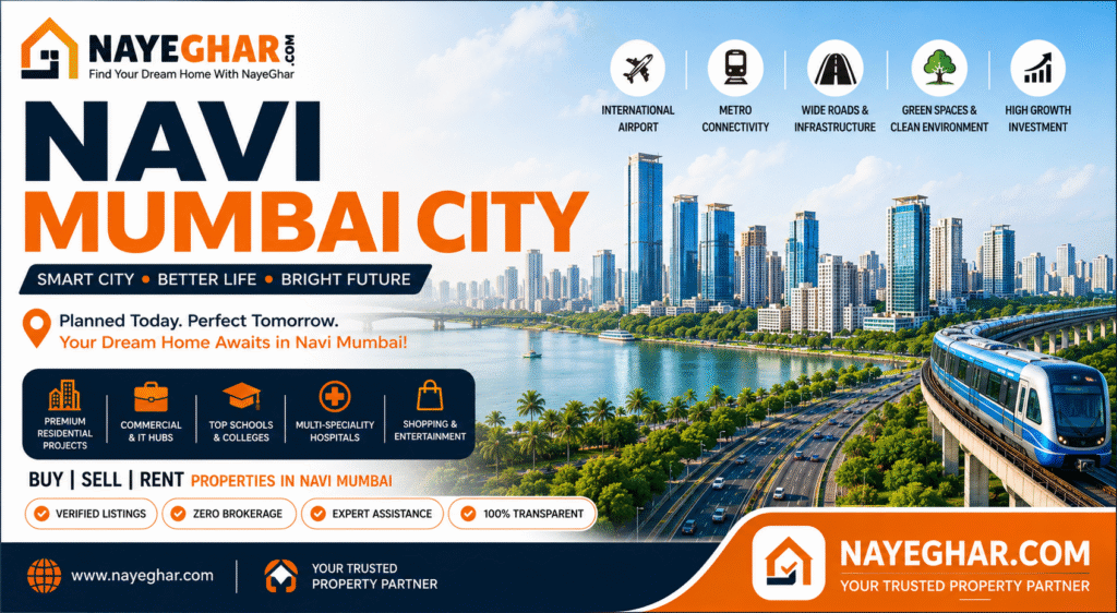 Explore Navi Mumbai City with this complete 2026 guide covering history, infrastructure, airport, metro, real estate, connectivity, top locations, and investment opportunities.