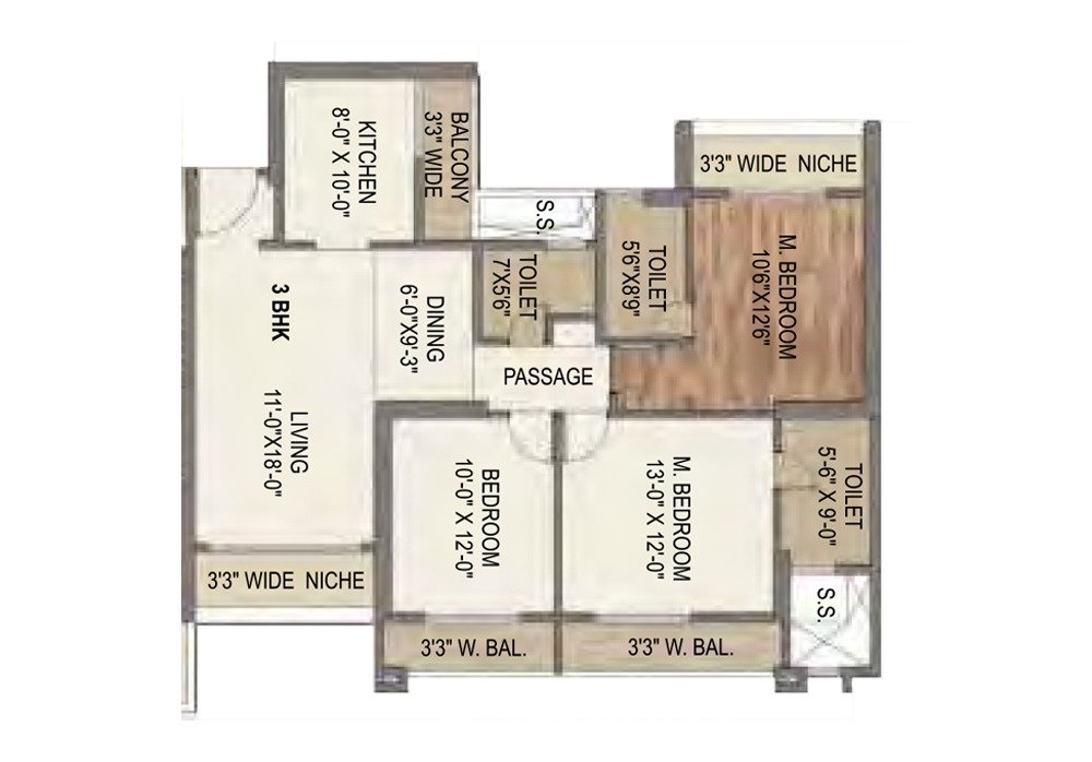 Satyam Surya Manhattan 3 BHK Floor Plan
